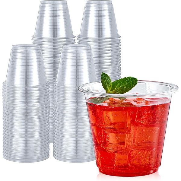 Turbo Bee 100 Pack 9oz Clear Plastic Cups,Disposable Crystal Drinking Cups,PET P