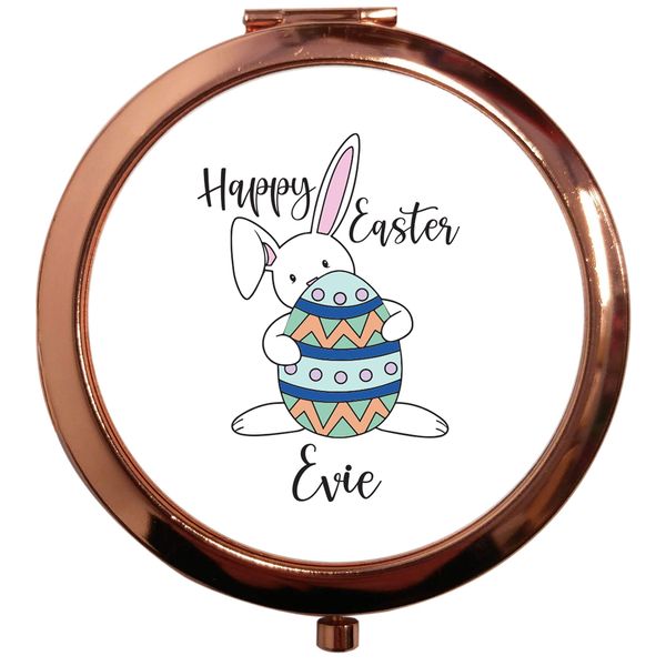 Flox Creative Rose Gold Circle Compact Mirror Happy Easter Personalised