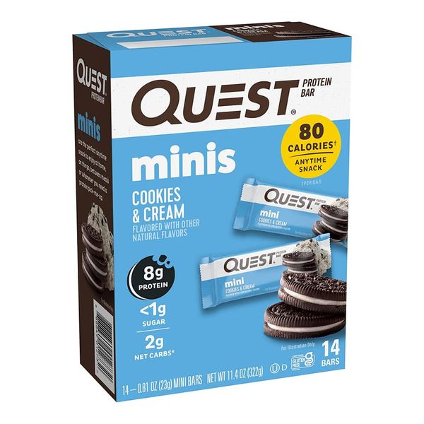 Quest Nutrition Mini Cookies & Cream Protein Bars, High Protein, Low Carb, Keto Friendly, 14 Count