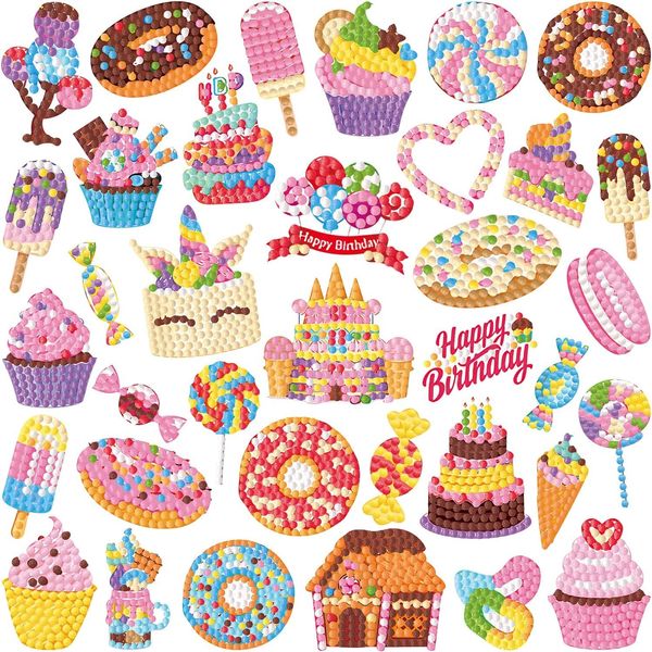 MDCGFOD 36Pcs 5D Diamond Art Stickers for Kids Kits by Numbers Cute Animals Creative Diamond Art for Kids Crafts for Girls Ages 8-12 Easy for Kids Adult Beginners to DIY (Sweet)