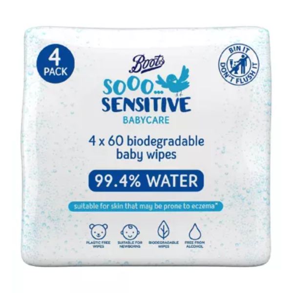 Boots Sooo… Sensitive Baby Wipes 60 pack x 4