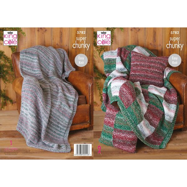 King Cole Super Chunky Knitting Pattern Easy Knit Blanket Bed Runner & Cushion (5782)