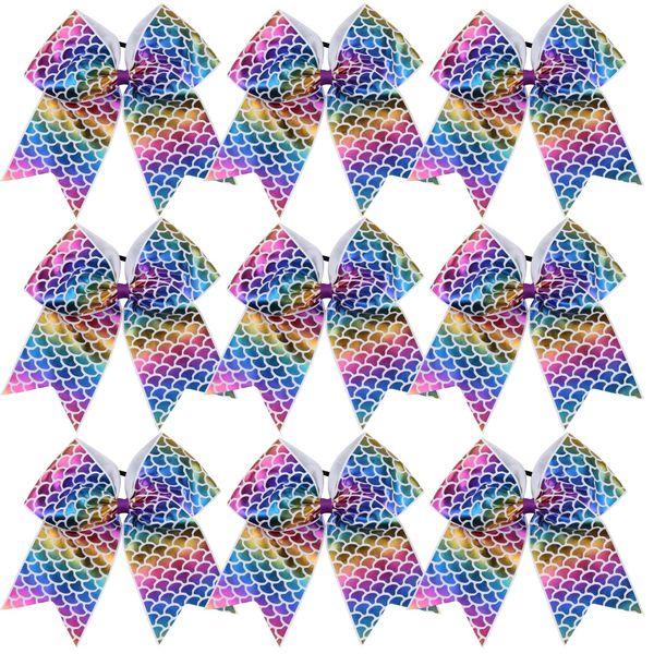 8 Inch Cheerleader Bows Ponytail Holder Cheerleading Bows Hair Tie(Mermaid)