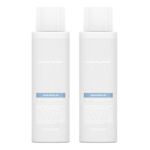 COMMON GROUND NUE Aqua Micellar Water Makeup Remover 3-in-1 Cleanser, Astringent, Makeup Remover, Non-Greasy, No-Rinse, Hydrating, Plant-Based, Organic Aloe Vera & Cucumber, 8.4 Fl Oz (Pack of 2)