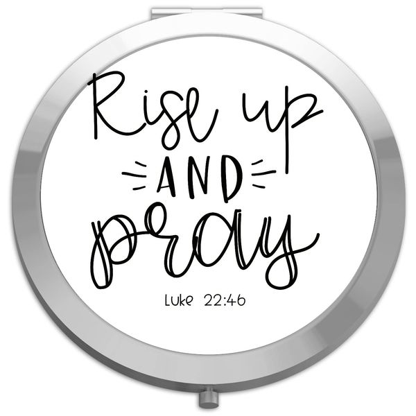 Rise up and pray religious statement [CM17AR] compact pocket mirror - silver round circle shape