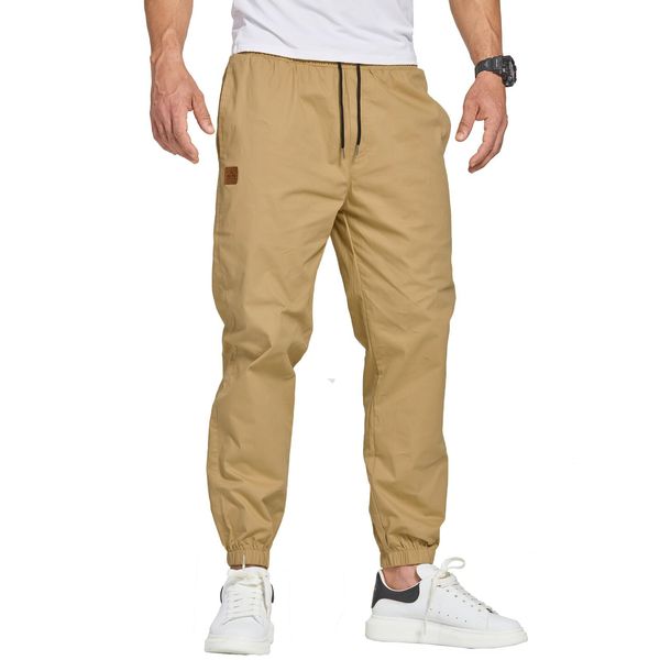 ZOXOZ Herren Hose Chino Cargohose Herren Jogginghose Herren Sweatpants Baumwolle Casual Freizeithose Elastische Taille mit Kordelzug Sporthose Herren mit Taschen Khaki S