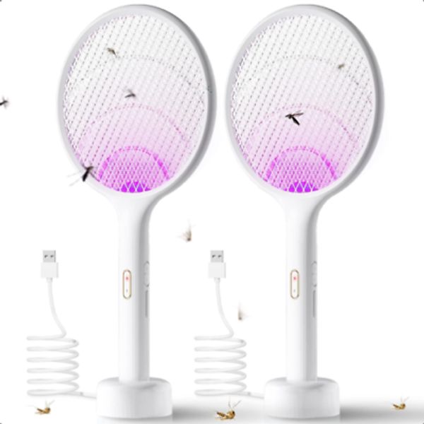 YISSVIC Electric Fly Swatter 2 Pack Bug Zapper Racket 2 PACKS Ordinary, white