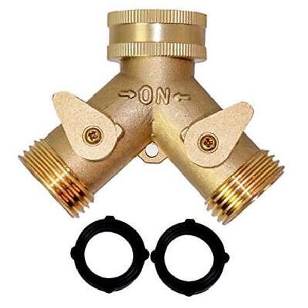 Brass Garden Hose Splitter (2 Way), Solid Brass Hose Y Splitter 2 Valves with