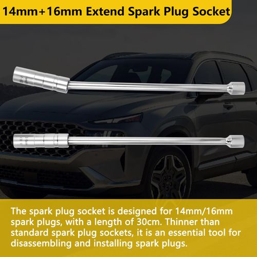 HNeekyr 14mm+16mm Thin Wall Spark Plug Socket, 2PCS 3/8" Drive 12 Point Spark Plug Removal Tool for Most Vehicle, with Magnetic Design and 360 Degree Swivel
