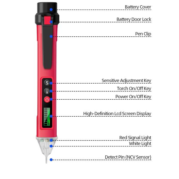 Voltage Electric Tester Volt Detector Test Pen Non-Contact Sensor AC DC 12-1000V