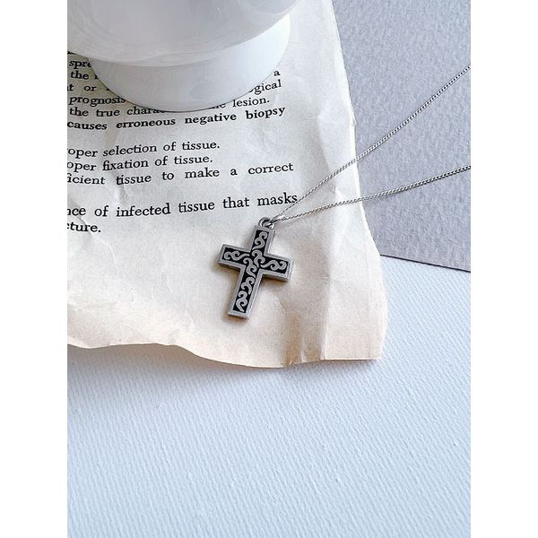 Silver925] Silver double-sided antique cross necklace / Men&#39;s necklace, couple necklace, men&#39;s silver necklace