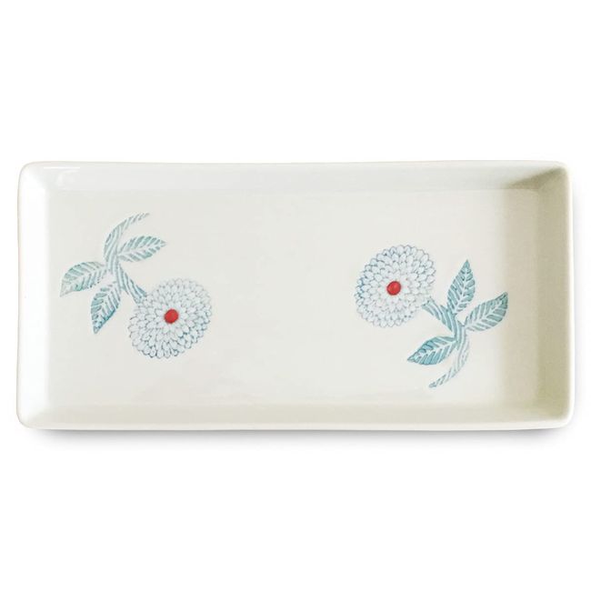 J-kitchens Shozan Kiln Oblong Plate Hasami Ware Made in Japan 10.6 x 5.1 x 0.8 inches (27 x 13 x 2 cm), Dahlia, Blue