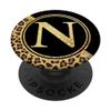 Initial N Monogram Leopard Print Pattern on Black PopSockets Swappable PopGrip