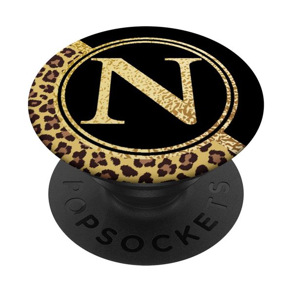 Initial N Monogram Leopard Print Pattern on Black PopSockets Swappable PopGrip