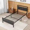 Twin Bed Frame with Wood Headboard,Meta