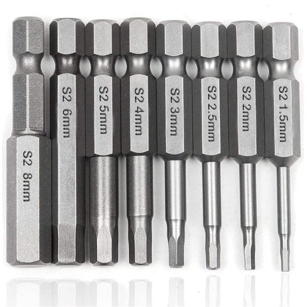 Hex Bit Set, Set of 8, 0.06 - 0.3 inches (1.5 - 8 mm), Hex Shaft, 0.25 inches (6.35 mm), Hex Wrench Electric Screwdriver Bit, Precision Screwdriver Set, Magnetic Suction for Electric Tools