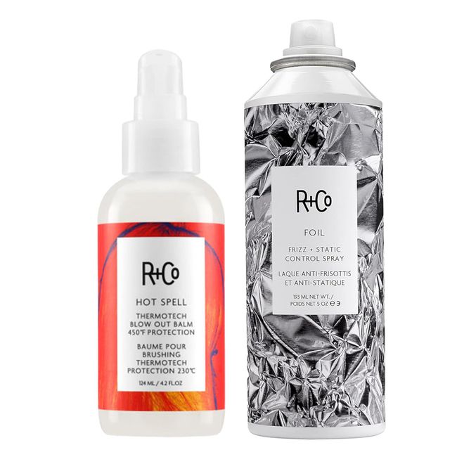 R+Co Foil Frizz Static Control Spray (5 Oz) + Hot Spell Thermotech Blow Out Balm (4.2 Oz) | Eliminates Frizz + 450* Heat Protection | Vegan + Cruelty-Free |