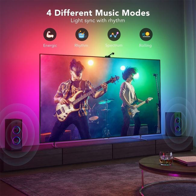 LED TV Backlight with Camera, 3.8M RGBIC LED Strip Light for 55-65 inch  TVs, Smart TV Lights with Bluetooth and Wi-Fi Control, Works with Alexa,  Music