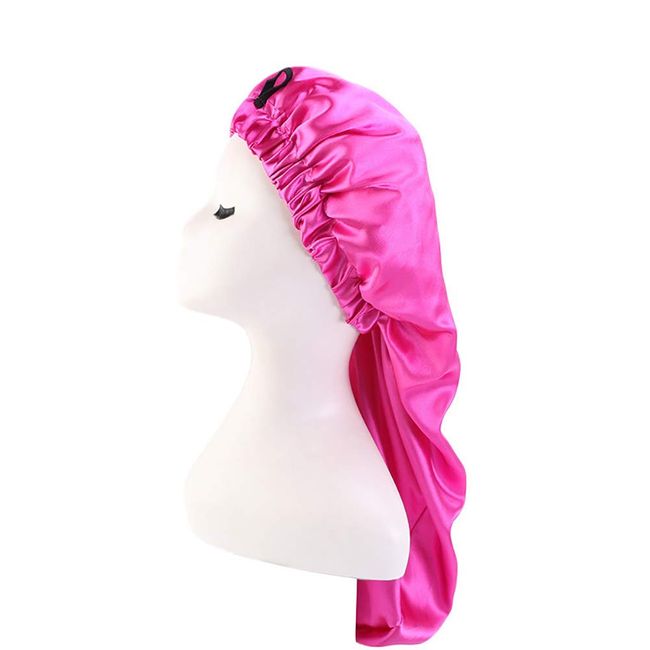 (Fuchsia) - Extra Long Satin Bonnet Sleep Cap Long Bonnet for Braids Hair Loose Cap,Foldable with Button (Fuchsia)