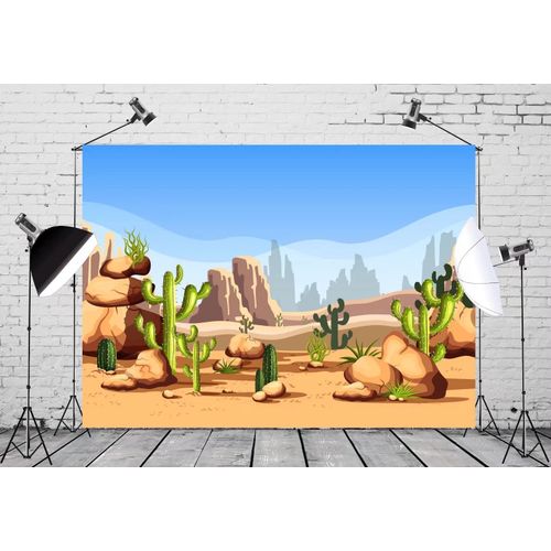 BELECO 7x5ft Fabric Cartoon Desert Cactus Backdrop Western Cowboy Cactus Birthday Party Decoration Wildwest Saguaro Cactus Plants Desert Scene Background for Party Decor Baby Kids Portrait Photoshoot