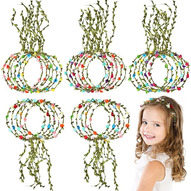 WILLBOND 28 Pcs Assorted Colored Flower Crown Wreath Flower Crowns for Women Girl Headband Floral Garland Headbands Floral Crown Headband Green Leaves Headpiece Fairy Party Wedding Holiday Fairy Party