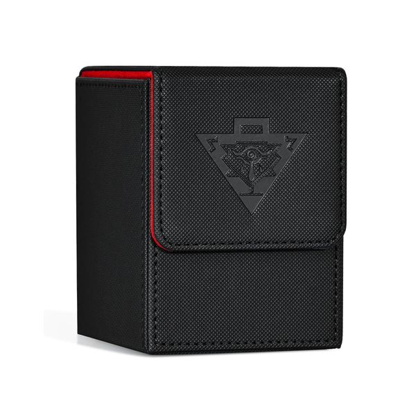 ZLCA Card Deck Box Fits MTG Yu-Gi-Oh! TCG, Card Storage Box with Dividers Holds 100+ Sleeved Cards, Premium Card Deck Case Compatible with CCG Trading Cards (Black&Red,Puzzle)