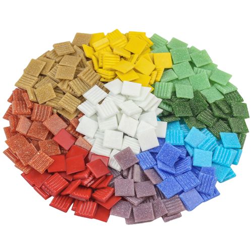 Youway Style Blue Mosaic Tiles for Crafts Bulk,3/4 inch Vitreous Square Glossy Mosaic Pieces, 2.2 Pounds Mosaic Glass Tiles for DIY Art Crafts Supplies