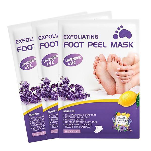 Foot Peel Mask for Hard Skin, Exfoliating Foot Mask Peel, Callus Remover for Feet, Lavender & VC Feet Peeling Mask, Foot Masks for Foot Care, Cracked Heel Dead & Dry Skin, 3 Pairs