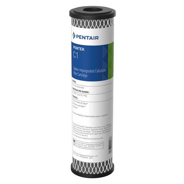 Pentair Pentek C1 Carbon Water Filter, 10-Inch, Under Sink Dual Purpose Powdered Activated Carbon-Impregnated Cellulose Replacement Cartridge, 10" x 2.5", 5 Micron, Black