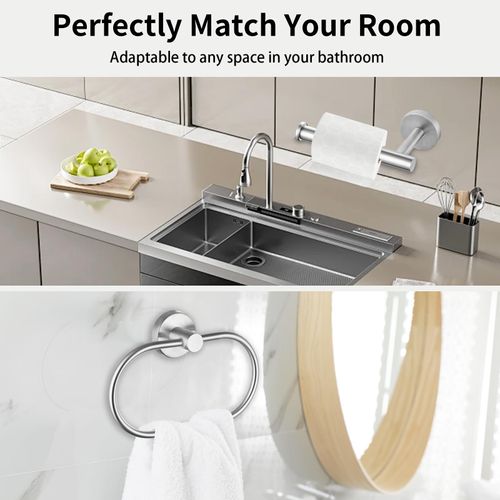 Toilet Paper Holder/Towel Ring, Eolax Brushed Nickel Bathroom Hardware Accessories, Stainless Steel Perforated Roll Holder and Hand Towel Holder, Wall Mounted, 2 Pieces