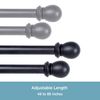 Kenney KN85001 Scroll Ball End Standard Decorative Window Double Curtain Rod, 48-86" Adjustable Length, Black Finish, 5/8" Diameter Steel Tubes