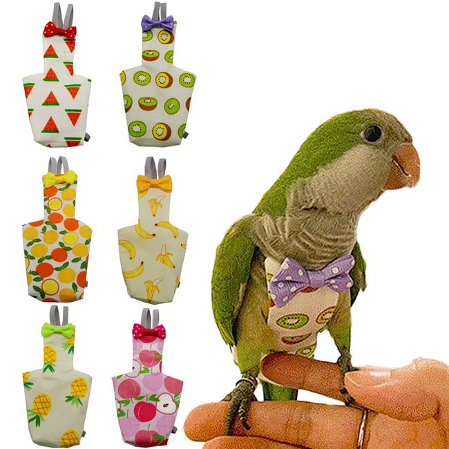 6 Pieces Bird Diapers, Washable Reusable Parrots Nappy with Waterproof Inner Layer Soft Small Pet Birds Flight Suit for Budgie Parakeet Cockatiel