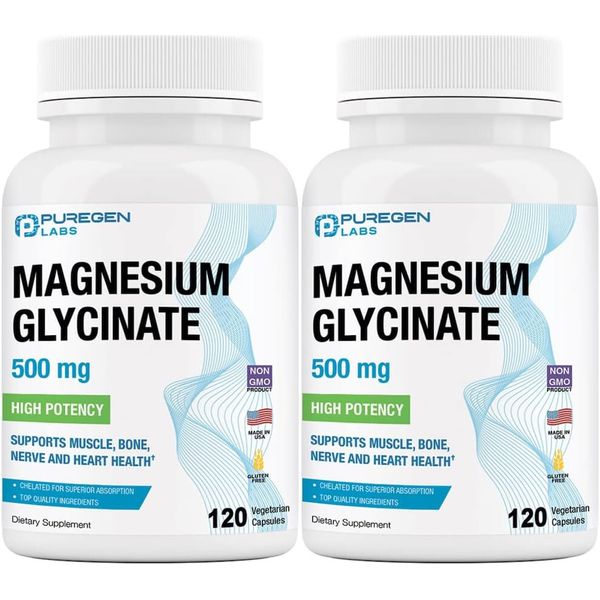 Magnesium Glycinate 500mg High Potency 120 Veggie Caps 2 Pack