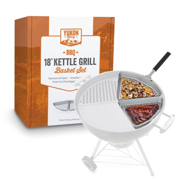 BBQ Grill Basket for Kettle Grills The Kettle Grill Accessories for Outdoor Grill Set Includes 2 stainless steel grilling baskets & ClipOn Handle Designed for 18 Kettle Grill Models a Perfect