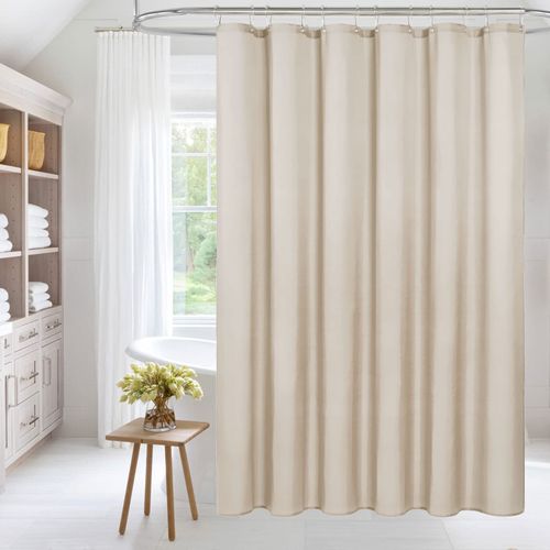 MitoVilla Beige Shower Curtain Liner Set with Plastic Hooks, Cream Fabric Shower Curtain Liner for Modern Bathroom Decor, Waterproof Cloth & Hotel Quality, 72" W x 72" H