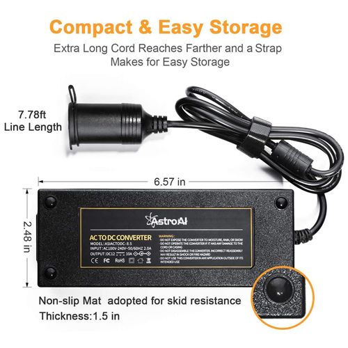 AstroAI AC to DC Converter, 8.5A /102W/110V to 12V Converter, Car Cigarette Lighter Socket AC/DC Supply Adapter Transformer for Mini Fridge, Car Fan and Other Devices