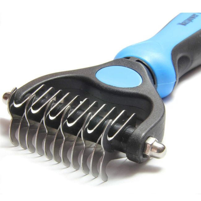Maxpower Planet Cat Brush Dog Grooming Rake - 2 Sided Pet Grooming Tool Undercoat Rake for Deshedding, Mats & Tangles Removing - Effectively Reduces Shedding by Up to 95%,Small Size,Blue