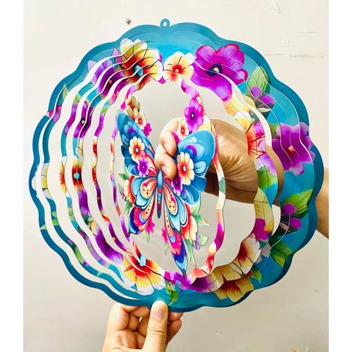 3D Stainless Steel Wind Spinner, 12Inch Multi Color Hanging Wind Spinner 12Inch Multi Color Gifts Indoor Outdoor Garden Décor,Kinetic Yard Art Decorations Crafts Ornaments (D1-Butterfly)