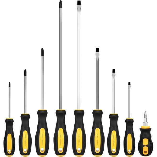 9Pcs Magnetic Screwdriver Set, 12In Including Extra Long Phillips and Slotted