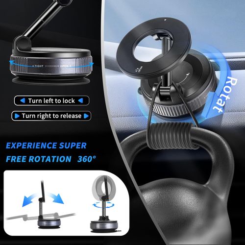 Kwak's Suction Cup Phone Mount,Magnetic Phone Holder for Car 360° Phone Holders with Permanent Adhesive Disc Road Trip Essentials for iPhone 16 15 14 13 12