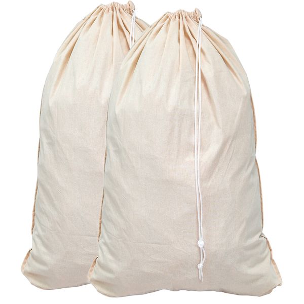 2 Pack - Extra Large Natural Cotton Laundry Bag, Beige (28" x 36")