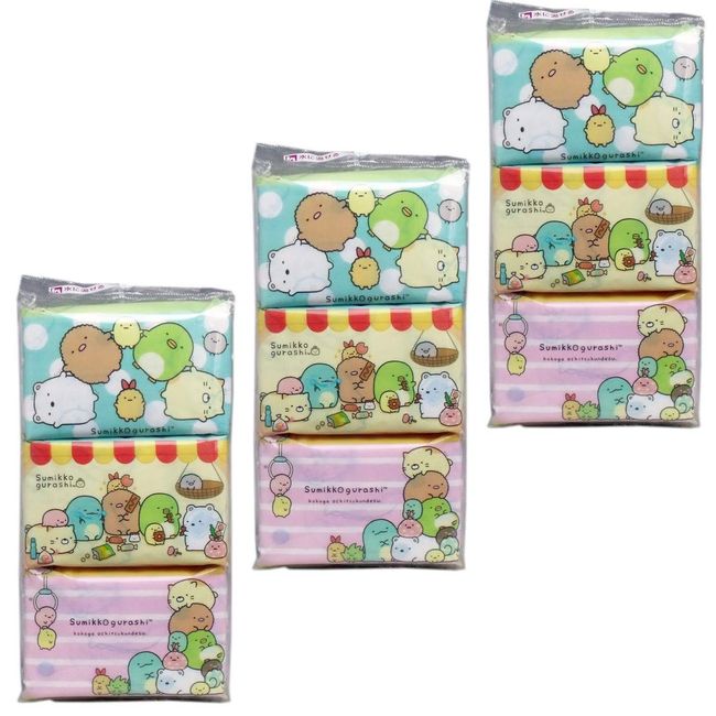 Hayashi Shoji Sumikko Gurashi Pocket Tissue Flushable 6 Pieces, Set of 3