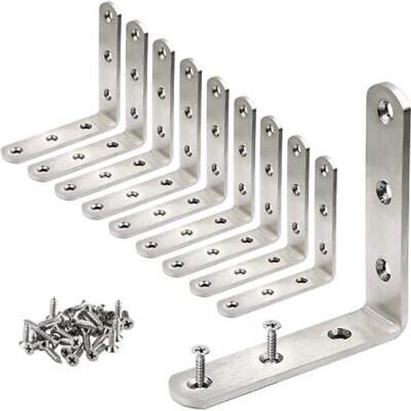 10 Pcs L Brackets 3x3in Stainless Steel Corner Braces with Screws for Wood