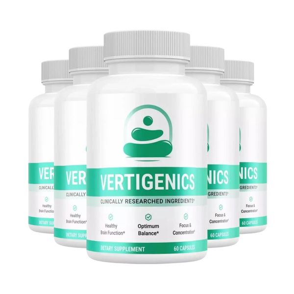 5-Pack Vertigenics Capsules - Supports Balance System & Dizziness - 300 Capsules