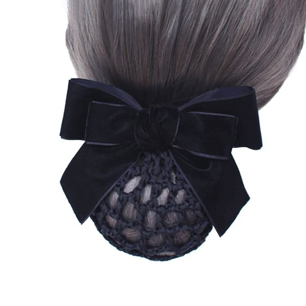 UUYYEO Hair Snood Net Barrette Mesh Clip Hairnet Hair Bun Cover Bow Headdress Hair Accessories for Lady Women Black