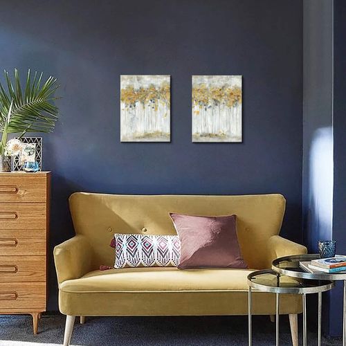 ARTISTIC PATH Abstract Forest Canvas Picture Artwork: Golden Autumn Tree Wall Art Printed on Canvas for Bedroom (11" W x 16" H x 2 PCS, Multi-Sized)