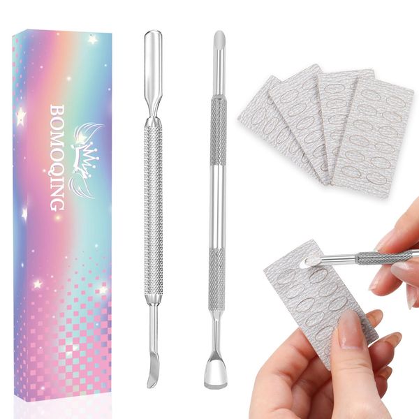 BOMOQING 2PCS Cuticle Pusher and 60 Nail Sand Polishing Tablets,Cuticle Pusher Tool Lottery Ticket Scratcher Tool,Under Nail Cleaner Tool Nail Remover Kit Toenail Scraper Cleaner Replaceable Sandpaper