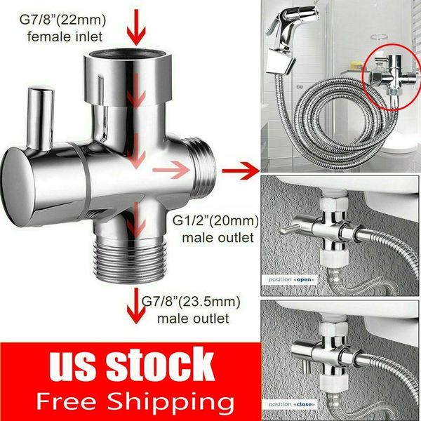 T-adapter Valve 3-Way Brass For Toilet Bidet Shower Head Diverter 7/8"/ 1/2"