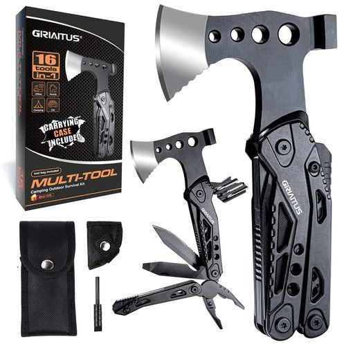 Gifts for Men 16-in-1 Multitool Camping Accessories Gift Father's Day Men's Gifts Survival Gadgets with Axe Hammer Pliers Saw Screwdriver Bottle Opener Whistle