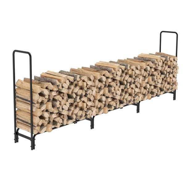 12 Ft Long Firewood Log Rack Outdoor Heavy-Duty Metal Holder Black Wrought